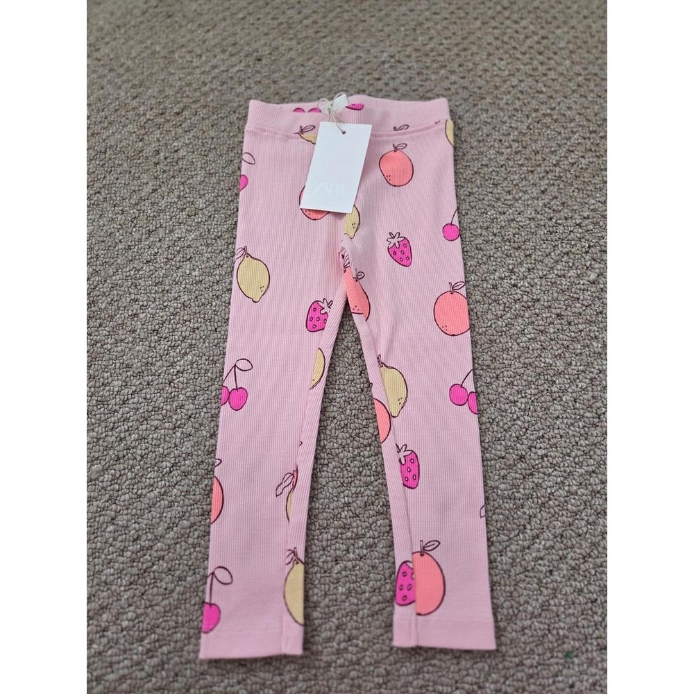 Zara Kids Pink Fruit Print Ribbed Leggings 3t